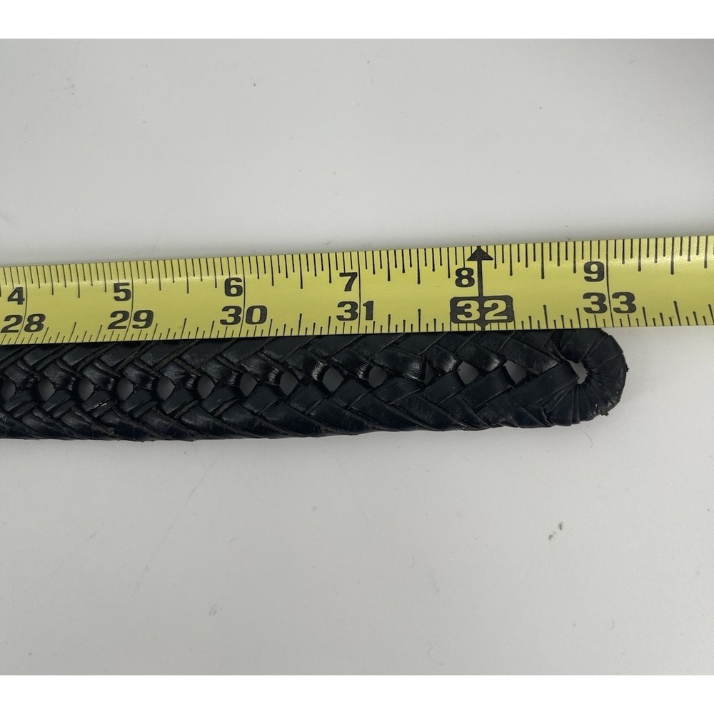 Girls Black Braided Leather Belt Size M Youth Woven Casual Silver Buckle - Picture 6 of 7